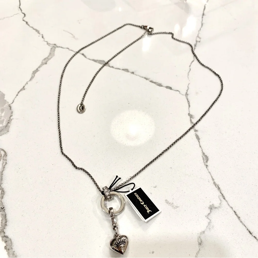 🩷 Juicy Couture Silver Heart Charm Long Adjustable Necklace - Picture 5 of 9